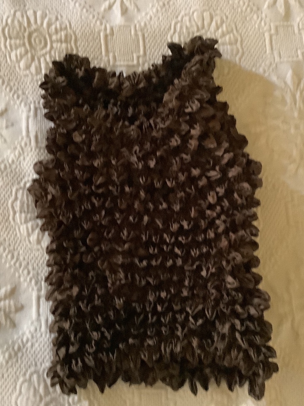 Sleeveless Stretch Popcorn Top in brown polyester Travel Light Weight Elegance